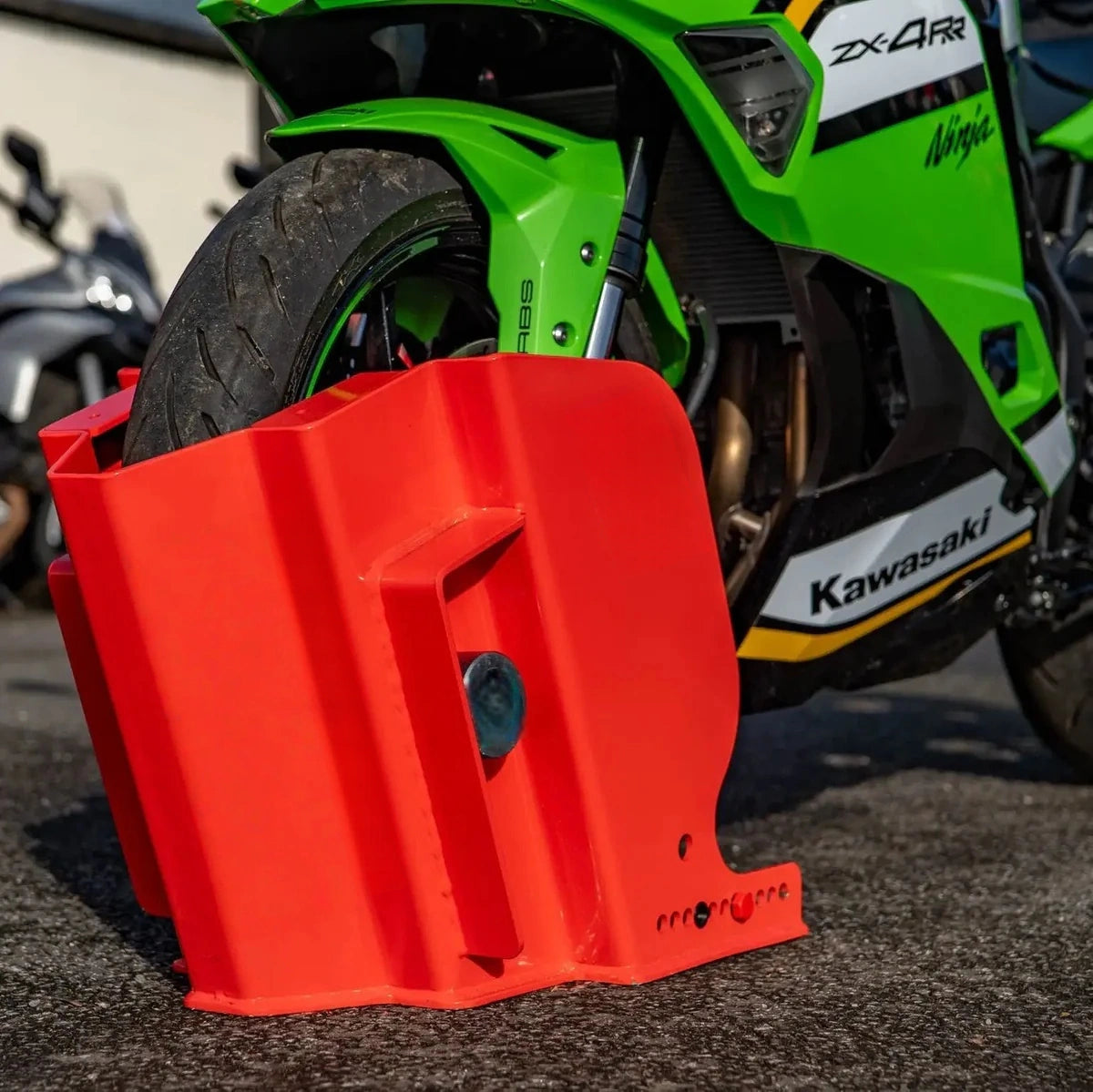 Heavy Duty Motorcycle Ground Anchor Lock, Wheel Chock Security System for Bike Parking