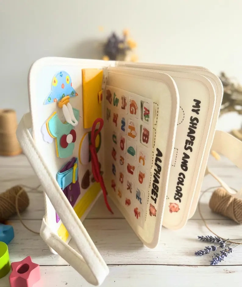Montessori Sensory Busy Board – Portable Felt Activity Book for Toddlers' Fine Motor Skills Early Learning Travel Toy